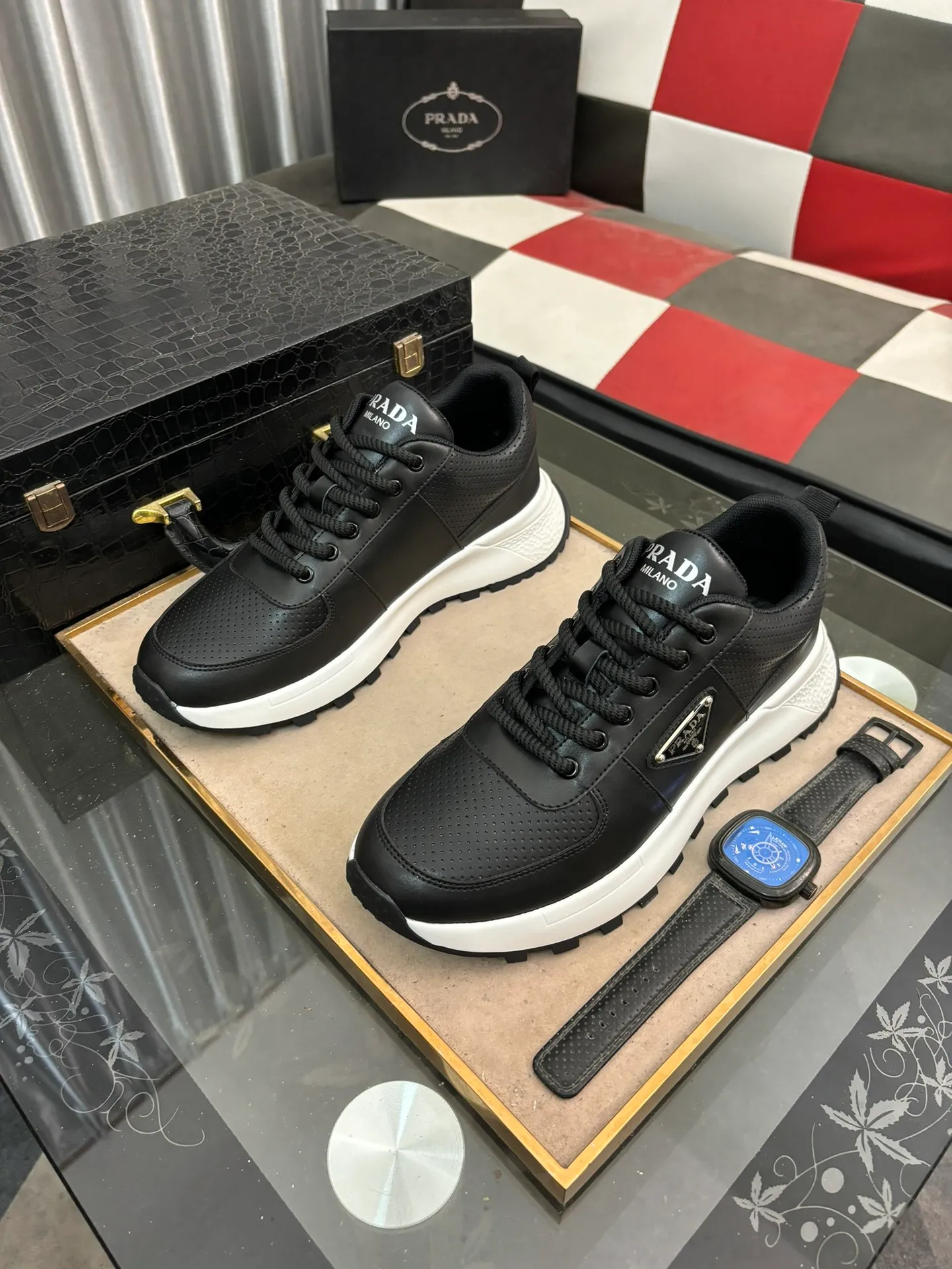 Men's shoes 💰440⌚️⌚️【PRADA】Prada Hong Kong counter casual shoes, counter quality, high-quality workmanship, uppers made of imported breathable fly mesh fabric, comfortable and breathable lining, original air cushion elastic outsole, casual fashion, high-end quality, size: 38-442️⃣Colors available